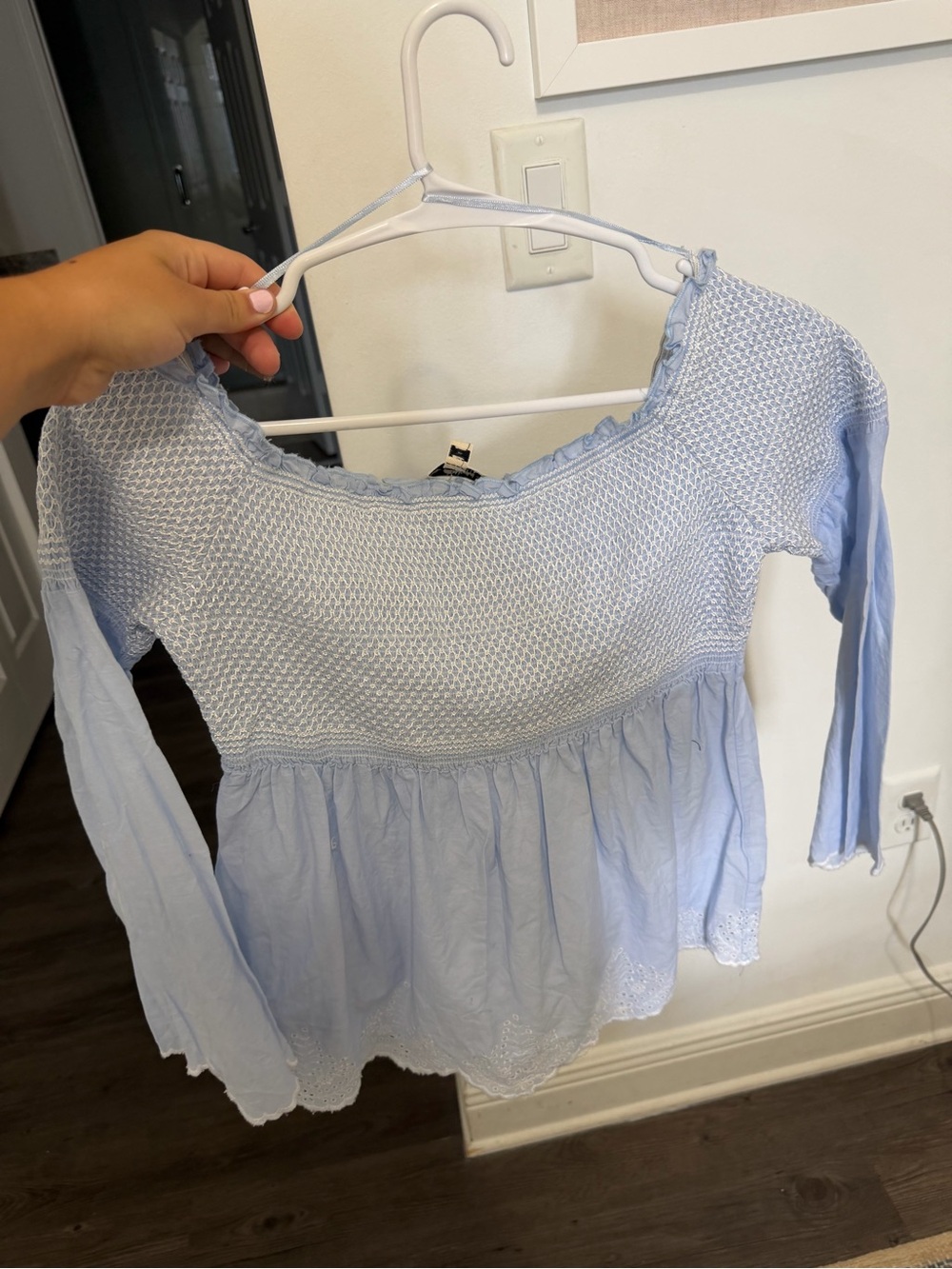 Miss Selfridge Pale Blue Smocked Peasant Tunic